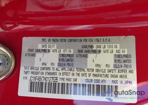 2017 Fiat 124 Spider Lusso from USA, damaged, VIN JC1NFAEK7H0127535